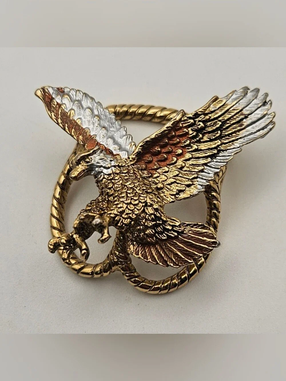 Eagle Bolo Tie Slide Or Scarf Ring Clip Gold Tone